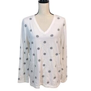 Tommy Hilfiger Women’s Polka Dot V-Neck Sweater Ivory Gray Preppy Size Large